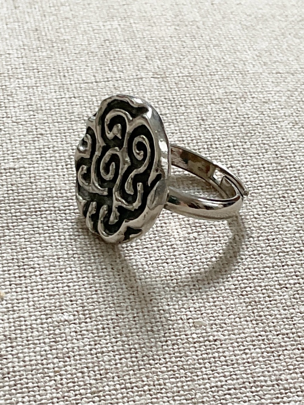 Vintage Silver Tone Abstract Swirl Statement Ring Adjustable Boho